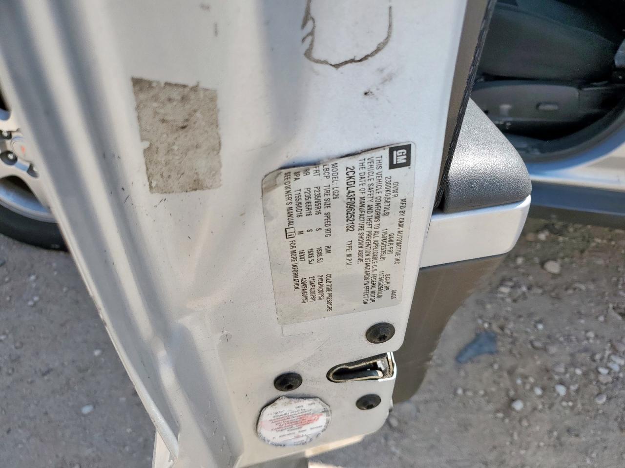 2009 Pontiac Torrent VIN: 2CKDL43F096252182 Lot: 80693955