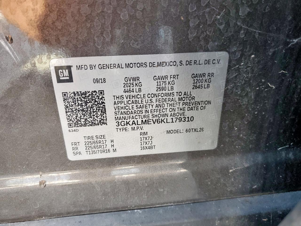 2019 GMC Terrain Sle VIN: 3GKALMEV6KL179310 Lot: 71157295