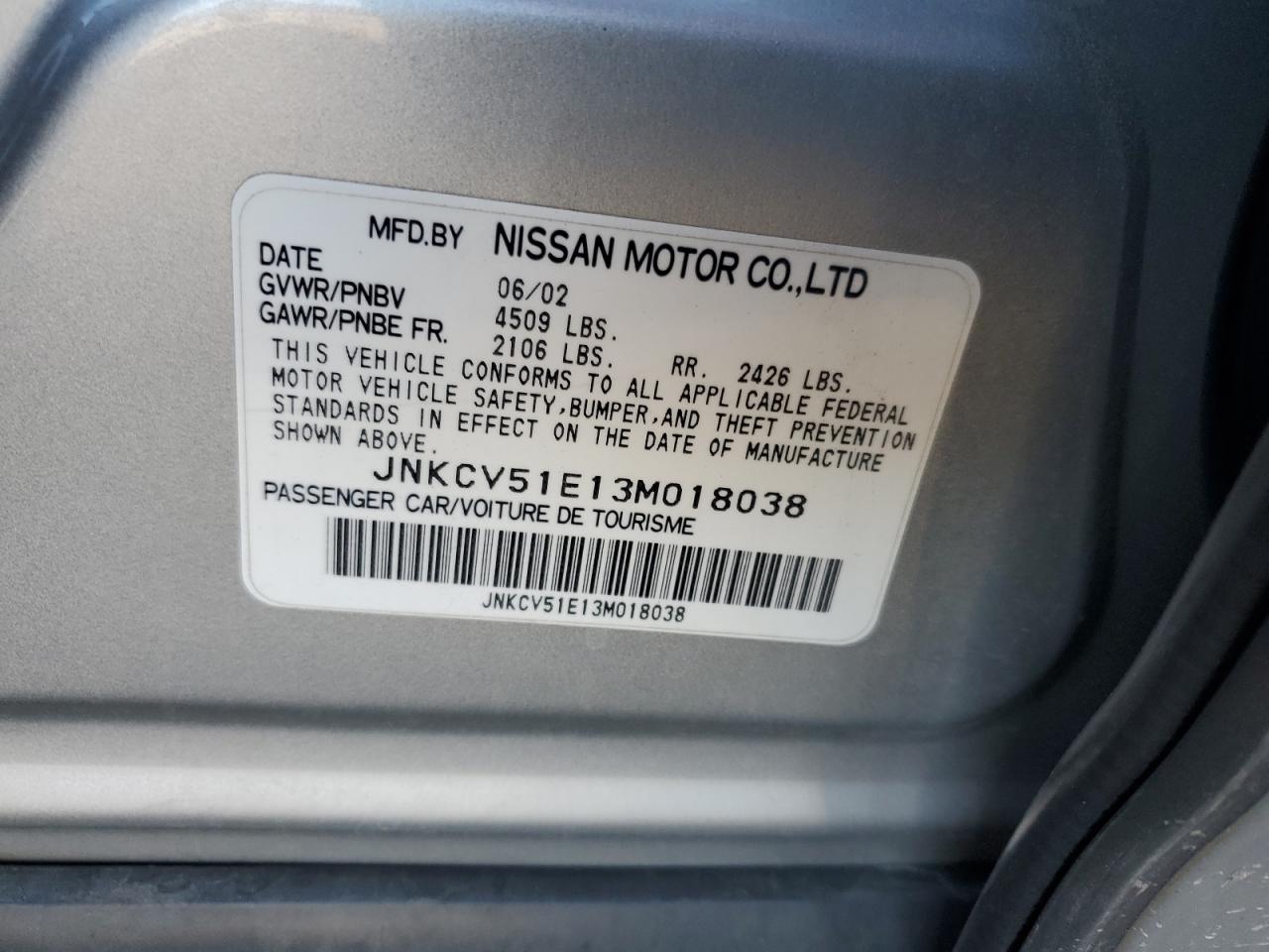 2003 Infiniti G35 VIN: JNKCV51E13M018038 Lot: 84299685