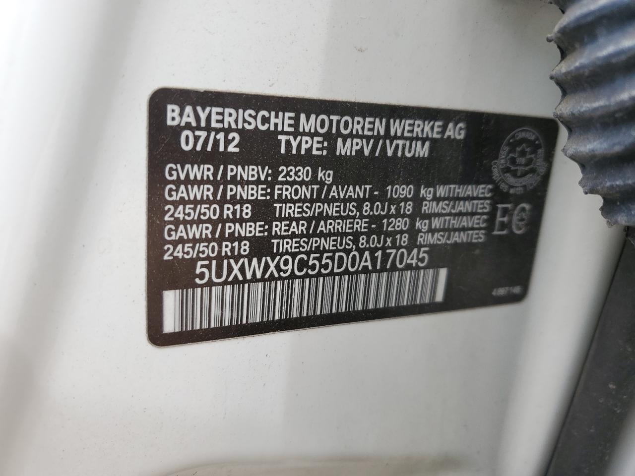 2013 BMW X3 xDrive28I VIN: 5UXWX9C55D0A17045 Lot: 80683855