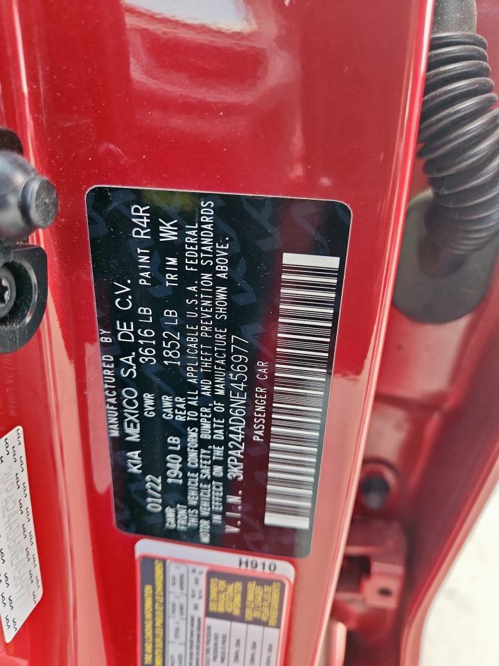 2022 Kia Rio Lx VIN: 3KPA24AD6NE456977 Lot: 81935465