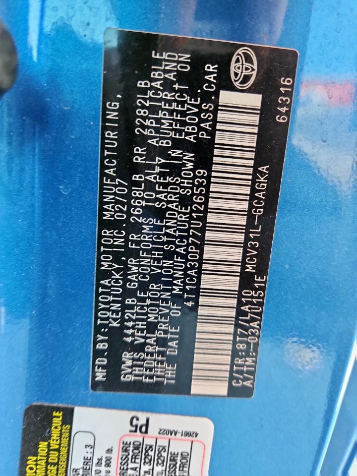 2007 Toyota Camry Solara Se VIN: 4T1CA30P77U126539 Lot: 81682835