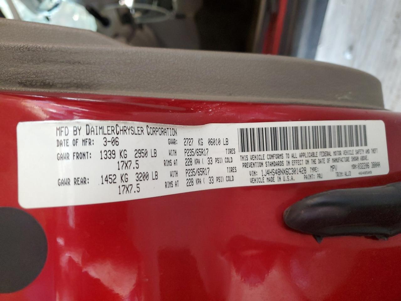 2006 Jeep Grand Cherokee Laredo VIN: 1J4HS48NX6C301428 Lot: 71647075