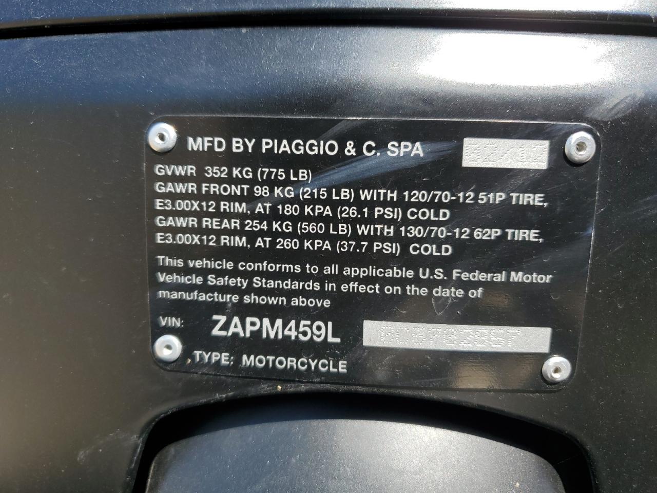 2012 Vespa Gts 300 Super VIN: ZAPM459L0C5702857 Lot: 81516075