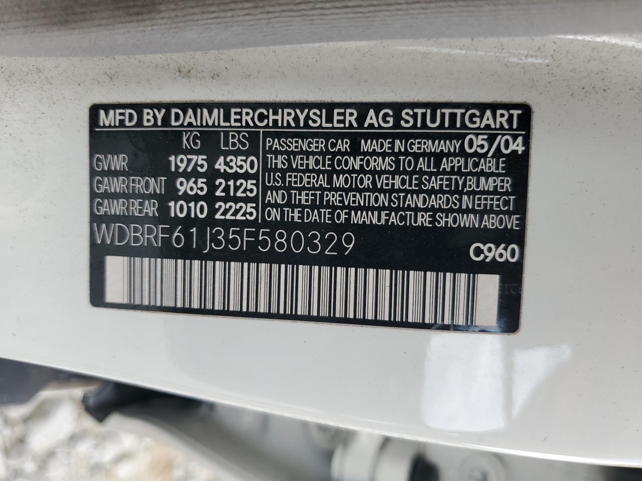 2005 Mercedes-Benz C 240 VIN: WDBRF61J35F580329 Lot: 82054485