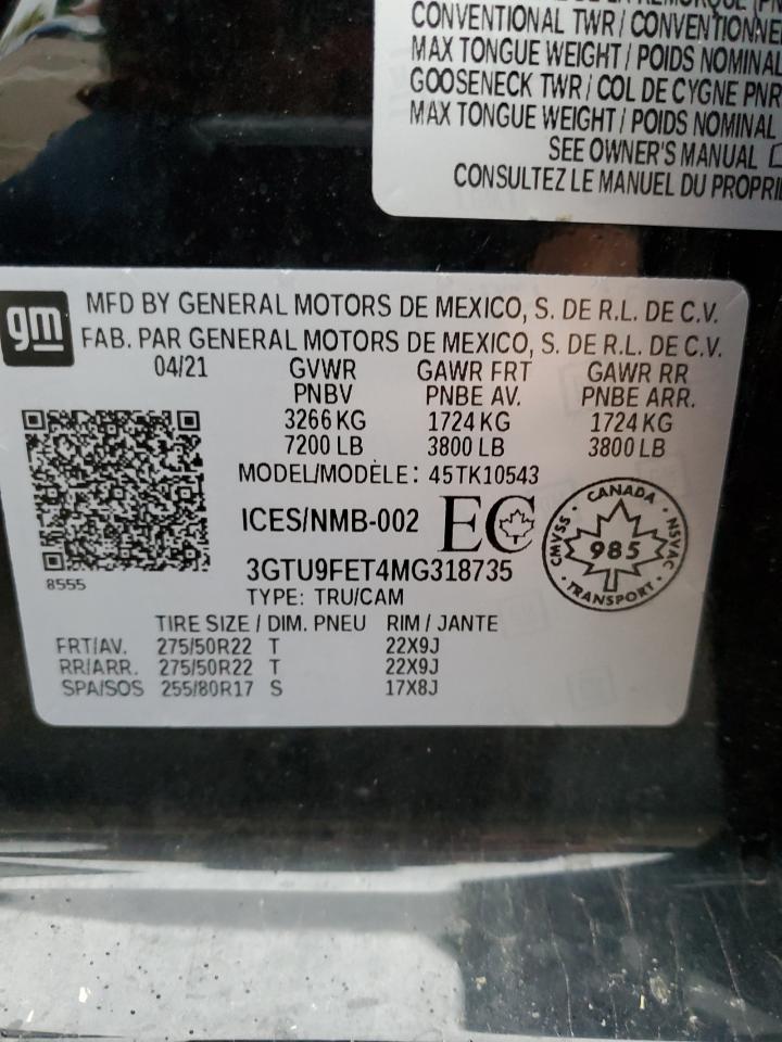 2021 GMC Sierra K1500 Denali VIN: 3GTU9FET4MG318735 Lot: 69029795