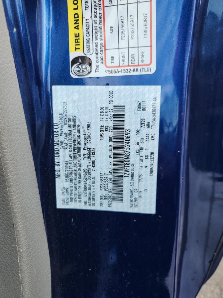 2007 Ford Mustang VIN: 1ZVFT80N875240693 Lot: 80310495