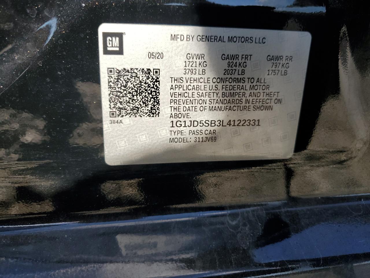 2020 Chevrolet Sonic Lt VIN: 1G1JD5SB3L4122331 Lot: 81777465