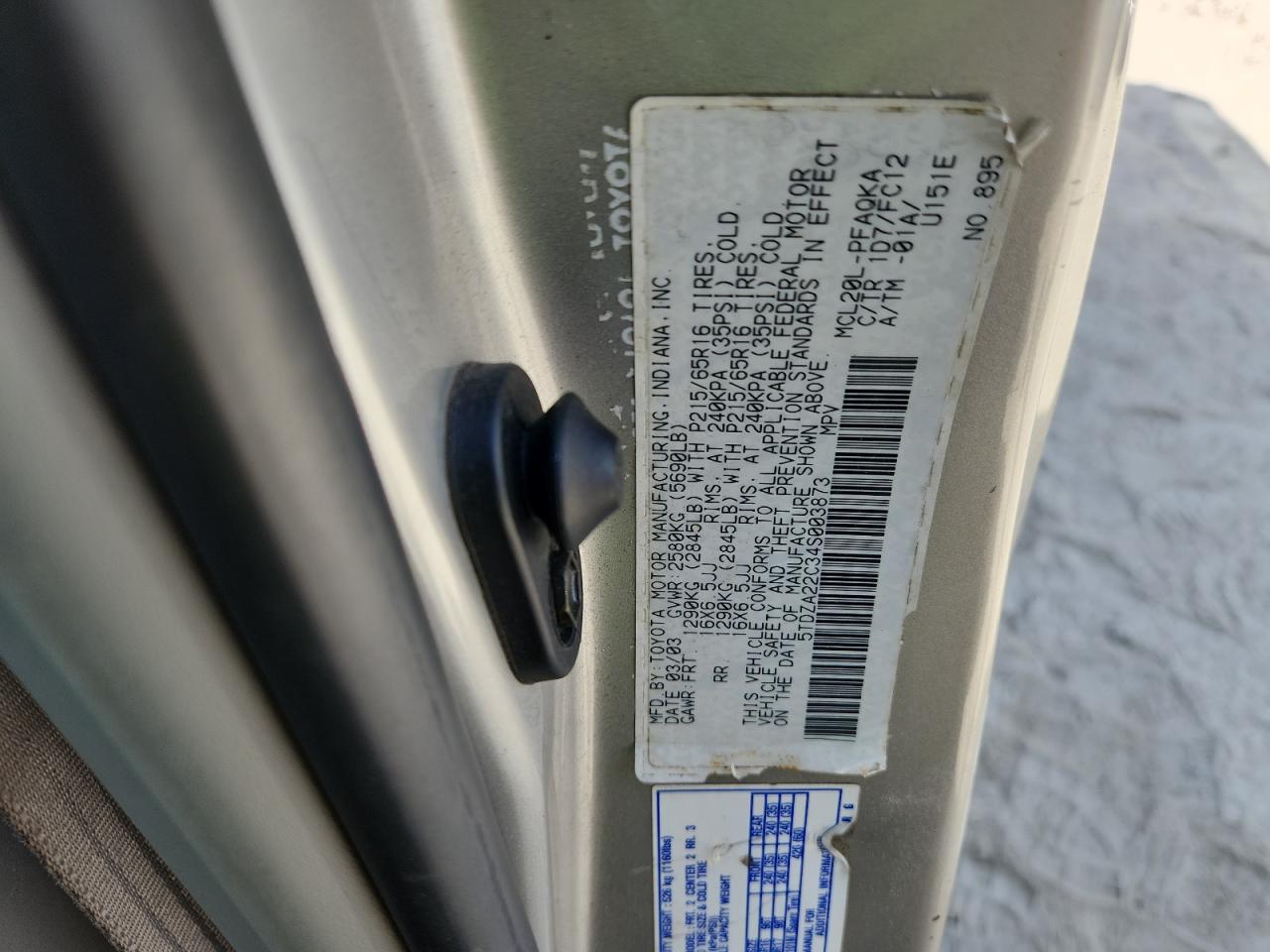 2004 Toyota Sienna Xle VIN: 5TDZA22C34S003873 Lot: 83841155