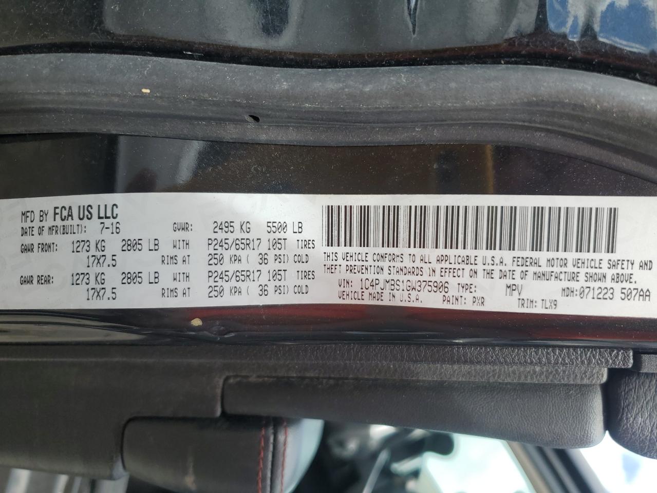 2016 Jeep Cherokee Trailhawk VIN: 1C4PJMBS1GW375906 Lot: 84704465