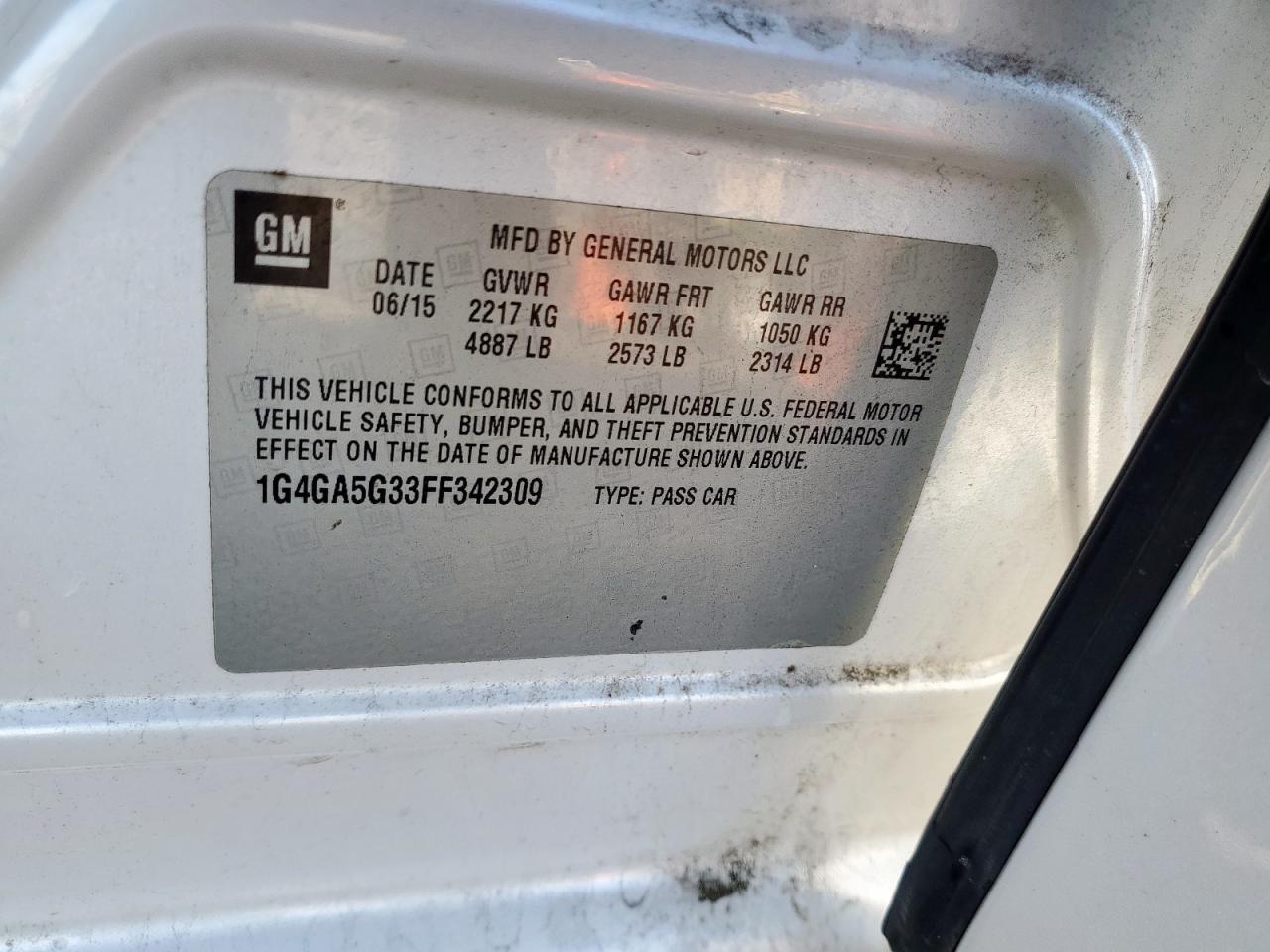 2015 Buick Lacrosse VIN: 1G4GA5G33FF342309 Lot: 71228795