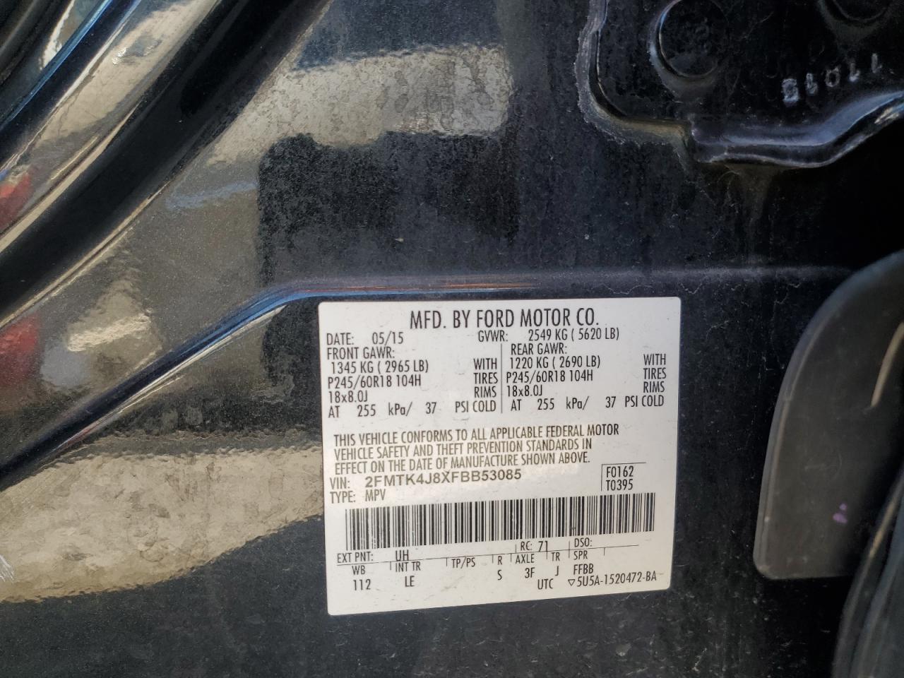 2015 Ford Edge Sel VIN: 2FMTK4J8XFBB53085 Lot: 84268635