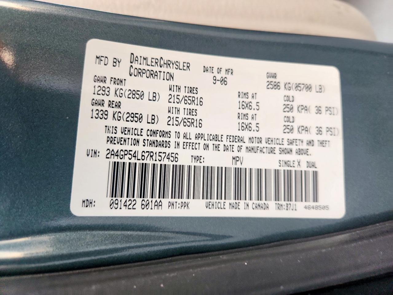 2007 Chrysler Town & Country Touring VIN: 2A4GP54L67R157456 Lot: 81031965