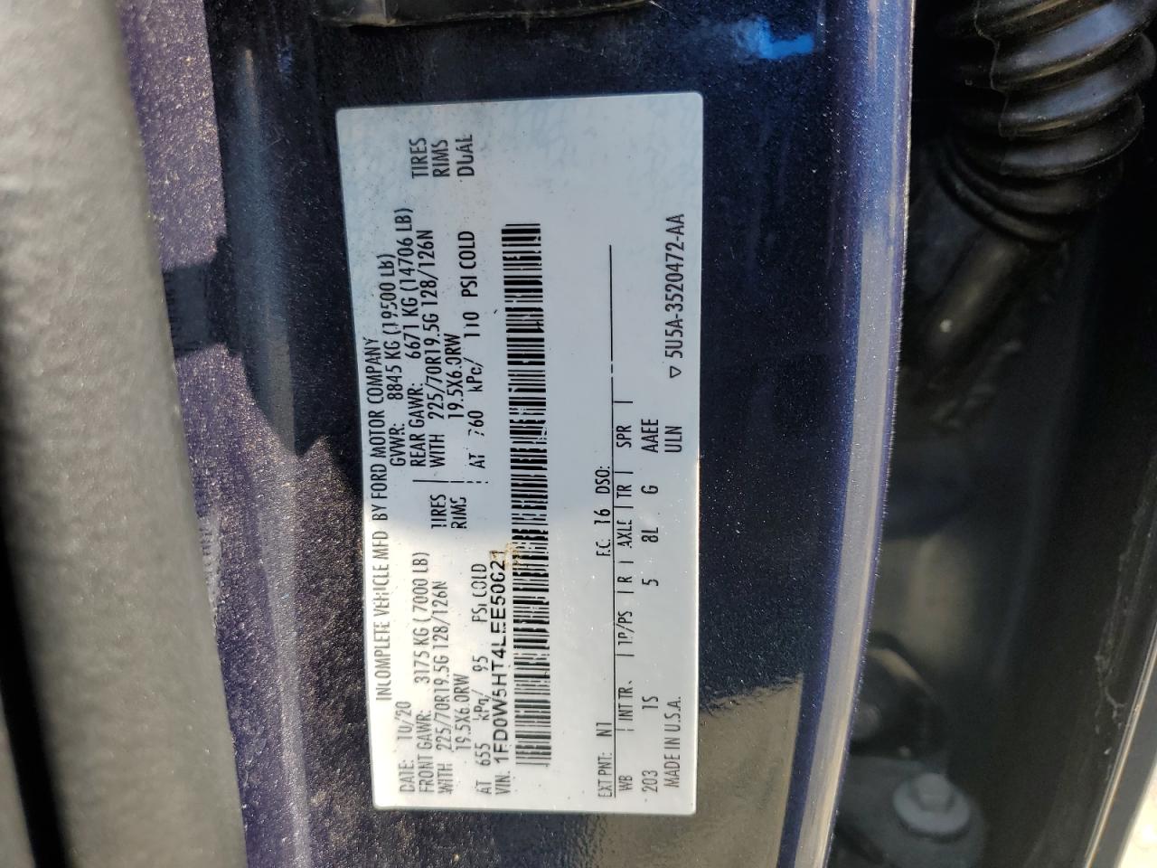 2020 Ford F550 Super Duty VIN: 1FD0W5HT4LEE50621 Lot: 71754605