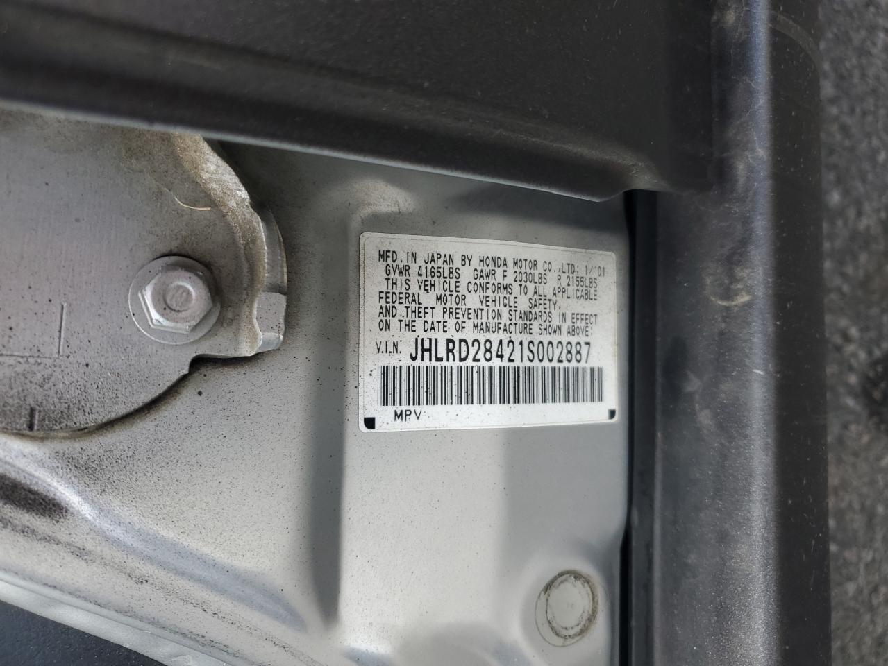 2001 Honda Cr-V Lx VIN: JHLRD28421S002887 Lot: 81334215
