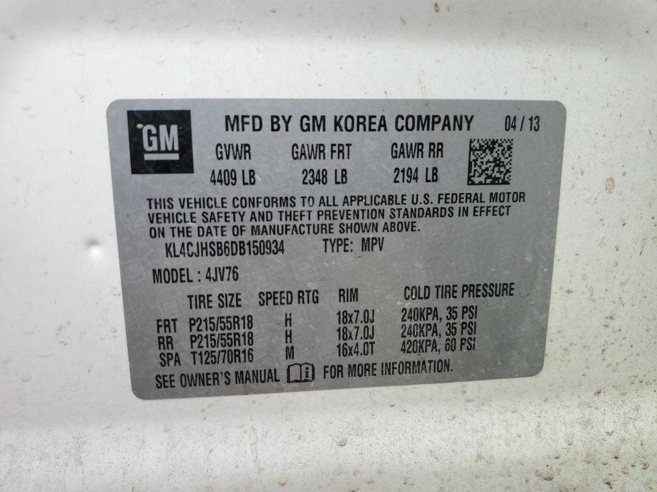 2013 Buick Encore Premium VIN: KL4CJHSB6DB150934 Lot: 81678635