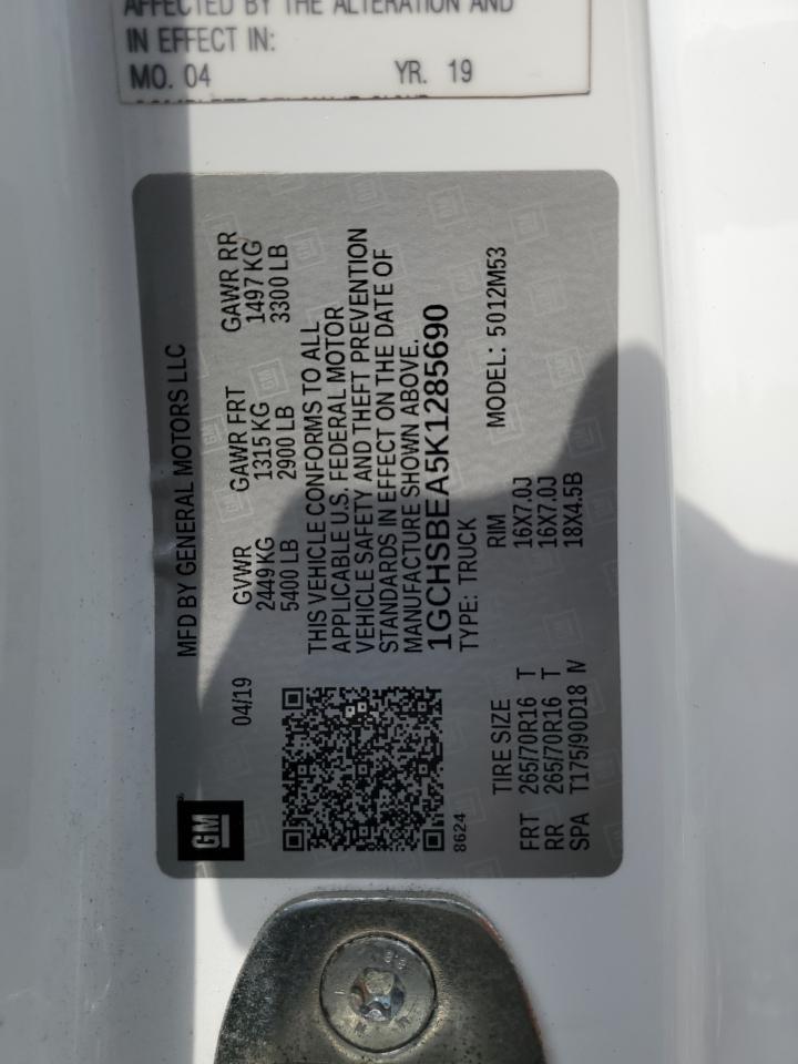 2019 Chevrolet Colorado VIN: 1GCHSBEA5K1285690 Lot: 80350015