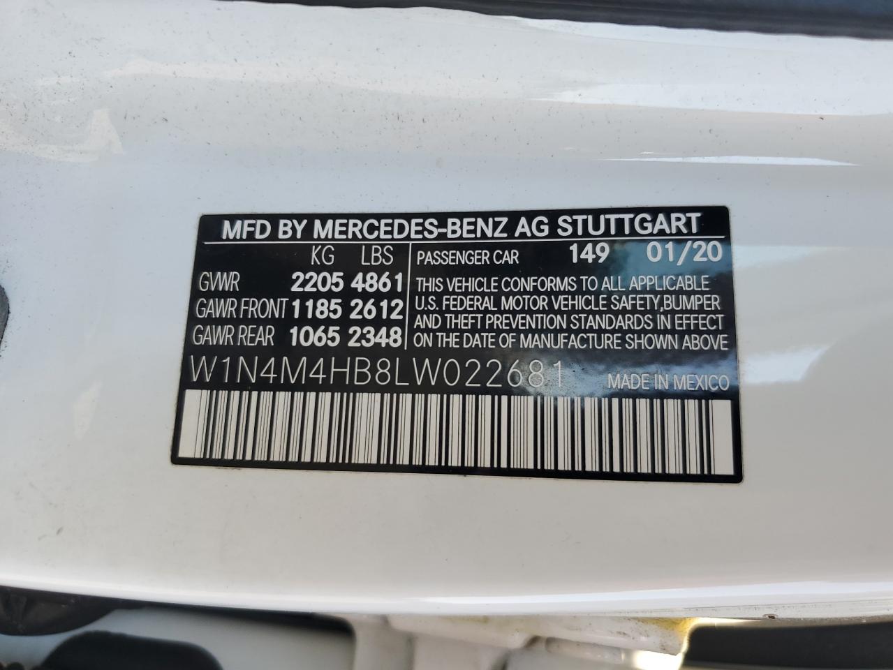 2020 Mercedes-Benz Glb 250 4Matic VIN: W1N4M4HB8LW022681 Lot: 71242415