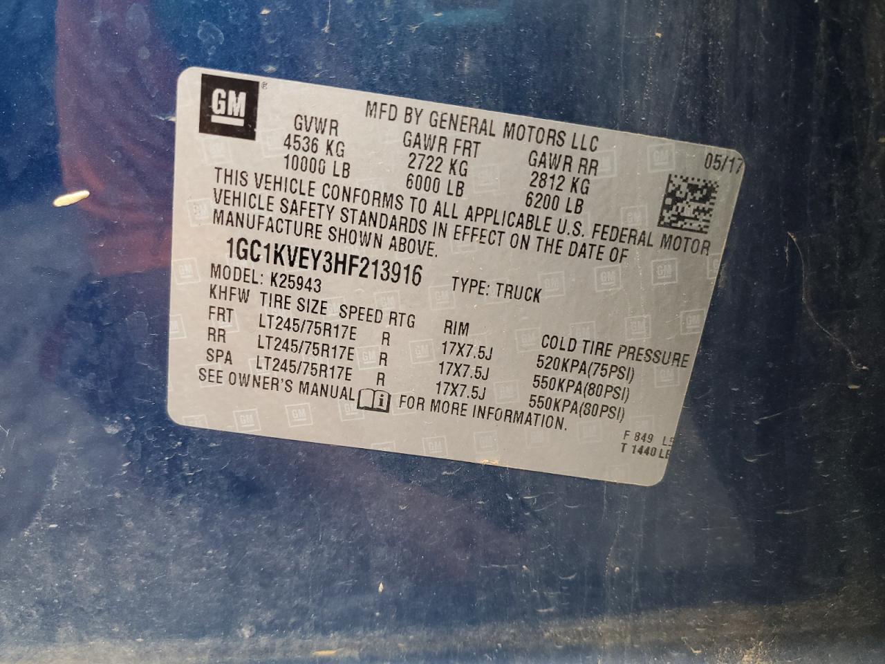 2017 Chevrolet Silverado K2500 Heavy Duty Lt VIN: 1GC1KVEY3HF213916 Lot: 84835625