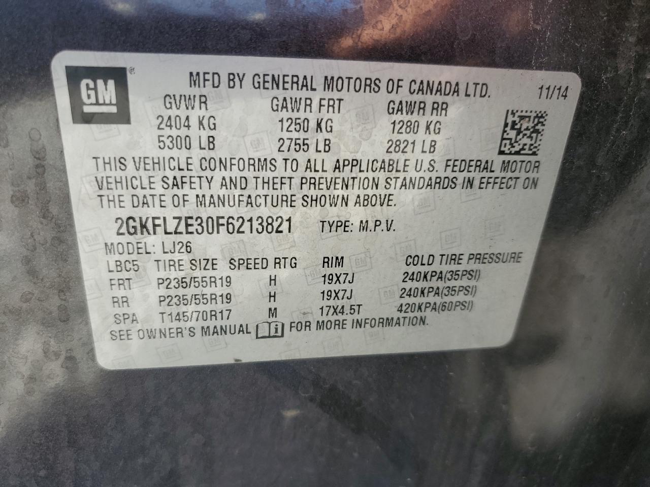 2015 GMC Terrain Denali VIN: 2GKFLZE30F6213821 Lot: 71256695