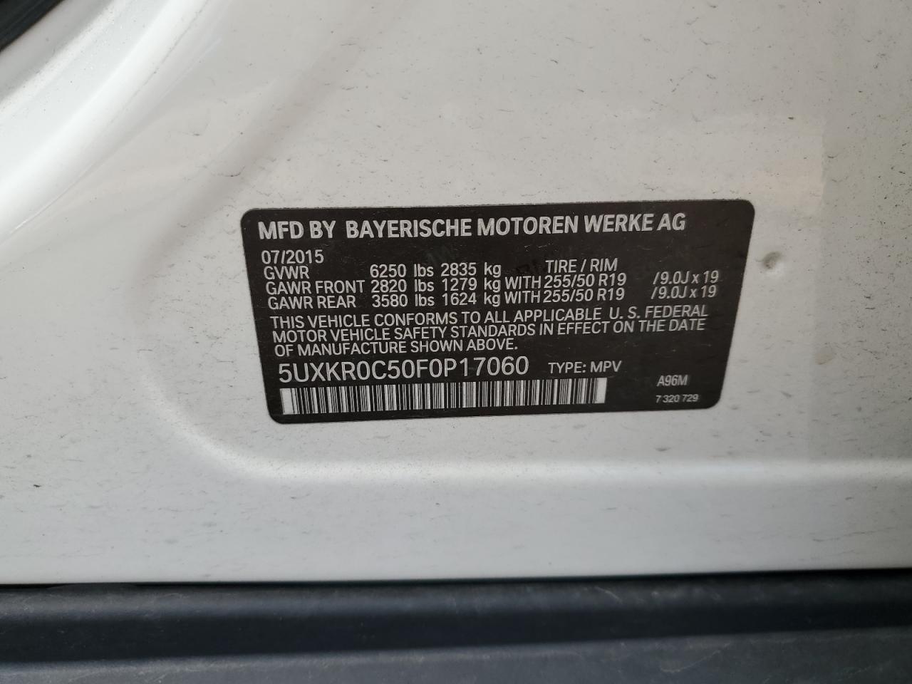 2015 BMW X5 xDrive35I VIN: 5UXKR0C50F0P17060 Lot: 80362365