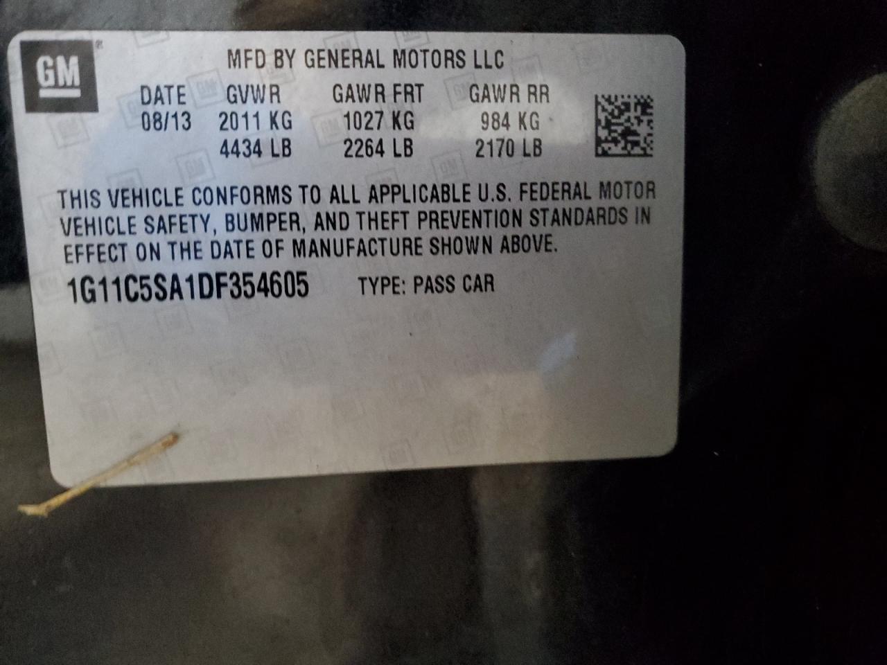 2013 Chevrolet Malibu 1Lt VIN: 1G11C5SA1DF354605 Lot: 83872705