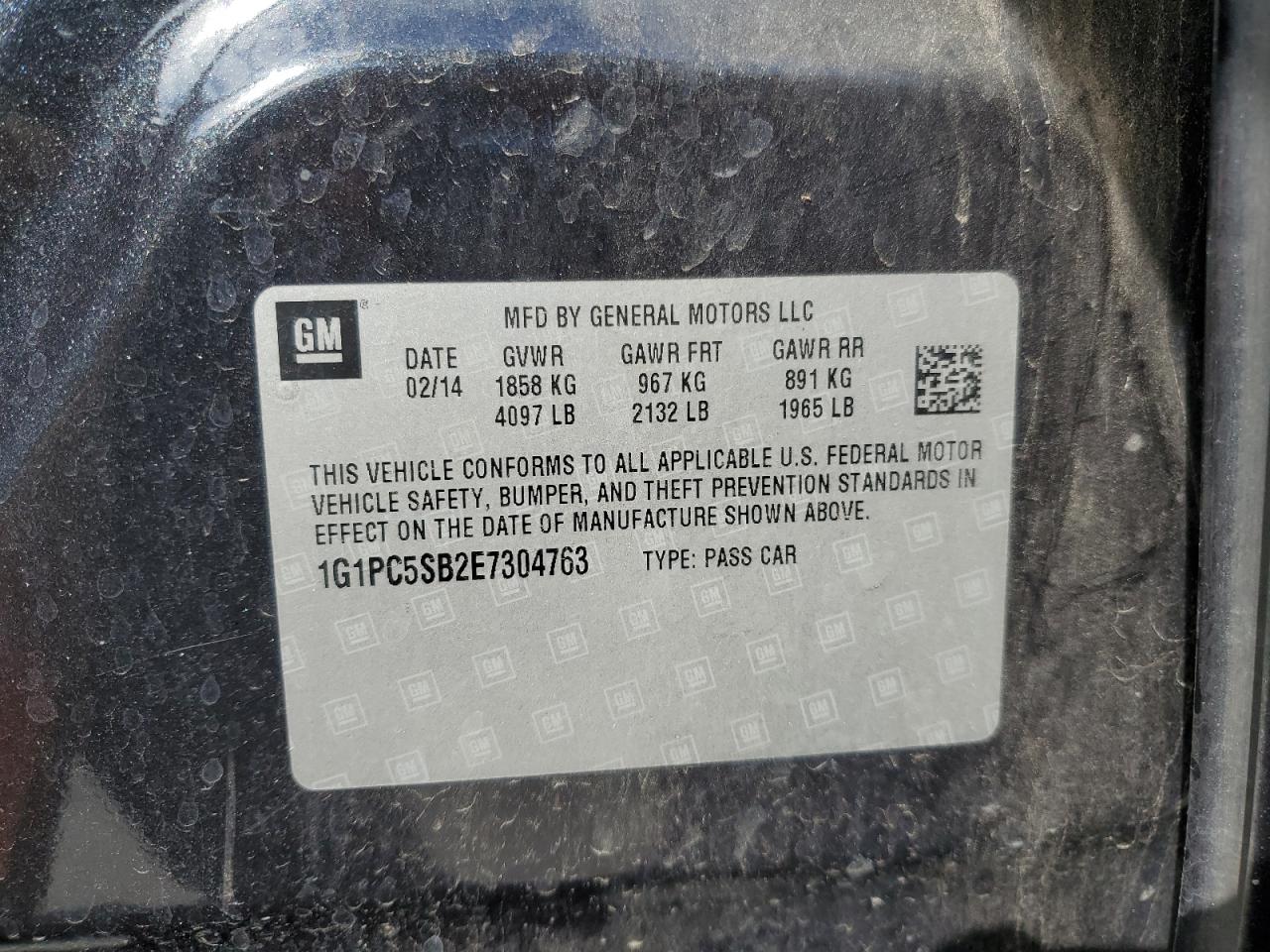 2014 Chevrolet Cruze Lt VIN: 1G1PC5SB2E7304763 Lot: 81134685