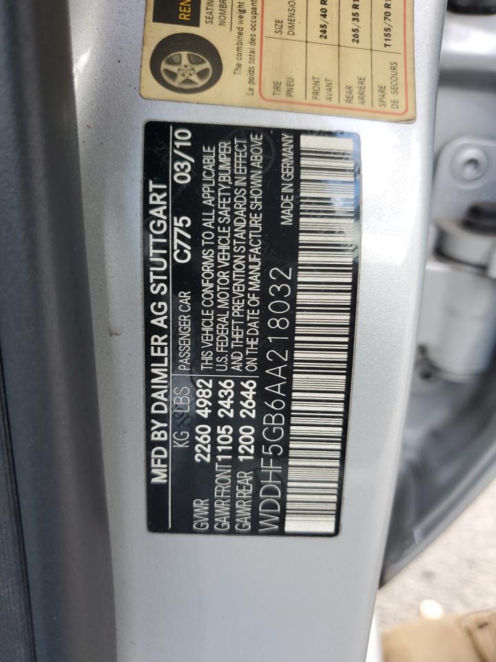 2010 Mercedes-Benz E 350 VIN: WDDHF5GB6AA218032 Lot: 80377325