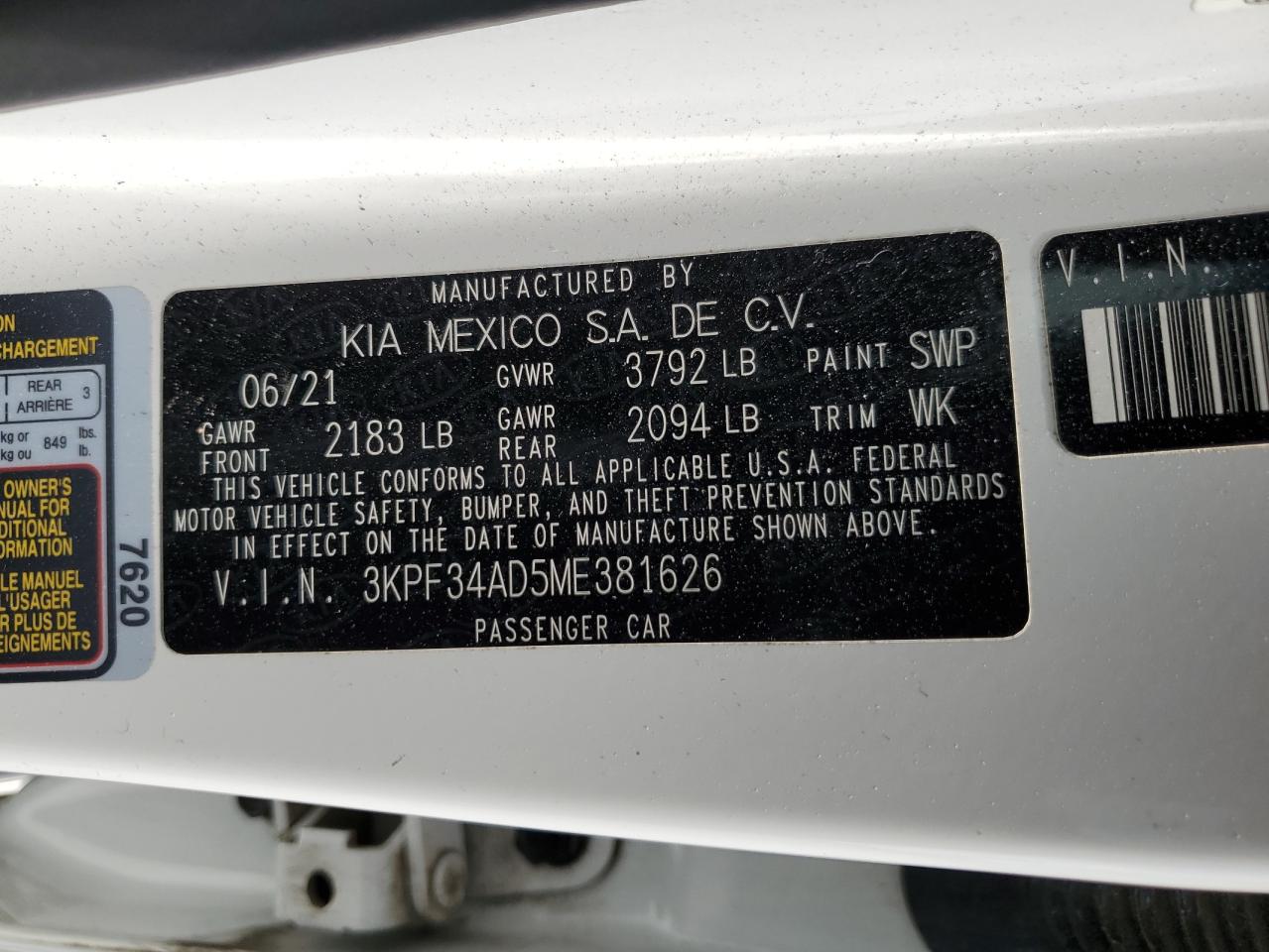 2021 Kia Forte Gt Line VIN: 3KPF34AD5ME381626 Lot: 81589675