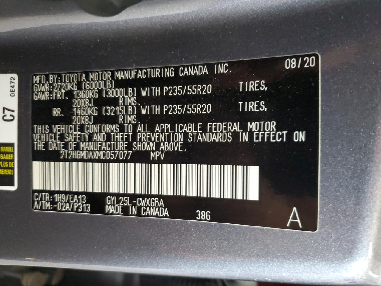 2021 Lexus Rx 450H VIN: 2T2HGMDAXMC057077 Lot: 81678645