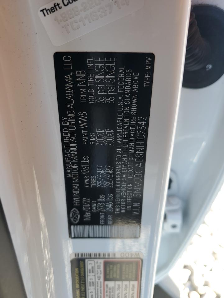 2022 Hyundai Tucson Sel VIN: 5NMJBCAE8NH102342 Lot: 71073415