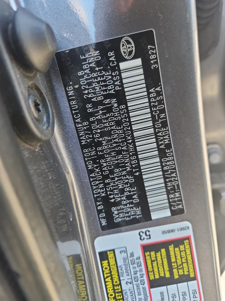 2019 Toyota Camry Xse VIN: 4T1B61HK4KU202558 Lot: 80153345