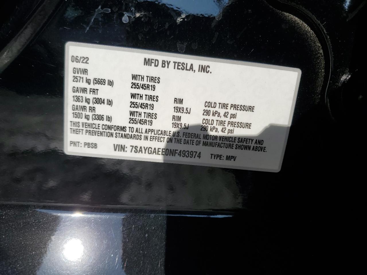 2022 Tesla Model Y VIN: 7SAYGAEE0NF493974 Lot: 84981275