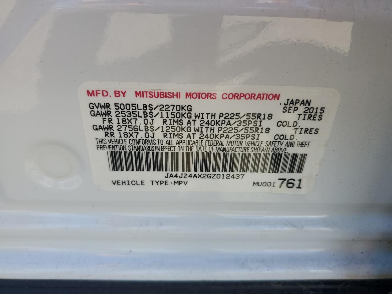 2016 Mitsubishi Outlander Gt VIN: JA4JZ4AX2GZ012437 Lot: 81041905