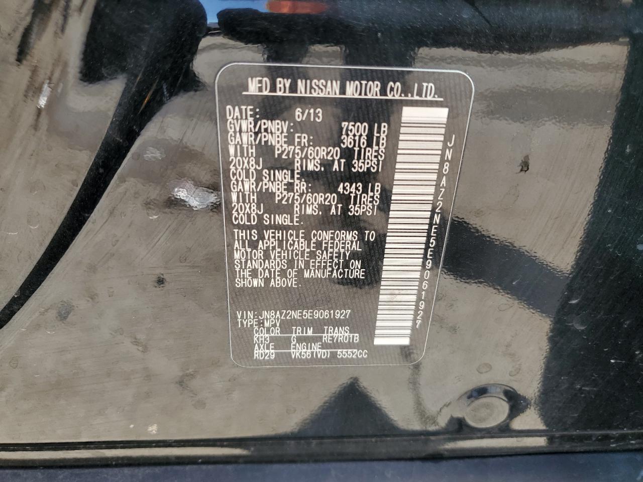 2014 Infiniti Qx80 VIN: JN8AZ2NE5E9061927 Lot: 71281875