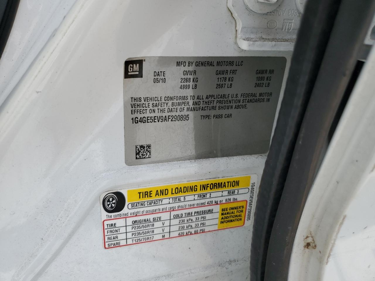 2010 Buick Lacrosse Cxs VIN: 1G4GE5EV9AF290895 Lot: 84209495