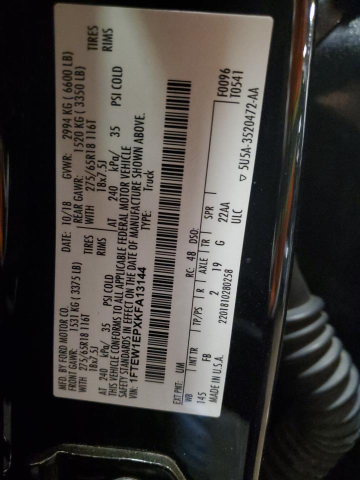 2019 Ford F150 Supercrew VIN: 1FTEW1EPXKFA13144 Lot: 80456015