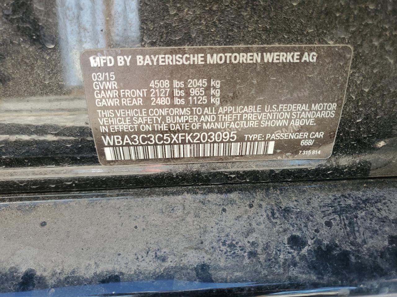 2015 BMW 320 I xDrive VIN: WBA3C3C5XFK203095 Lot: 80586605