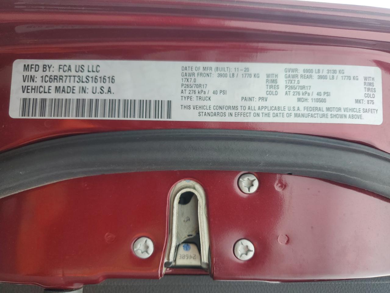 2020 Ram 1500 Classic Slt VIN: 1C6RR7TT3LS161616 Lot: 84199855