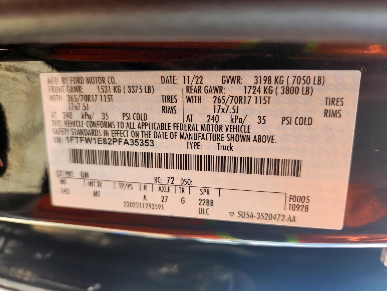 2023 Ford F150 Xlt VIN: 1FTFW1E82PFA35353 Lot: 71209985