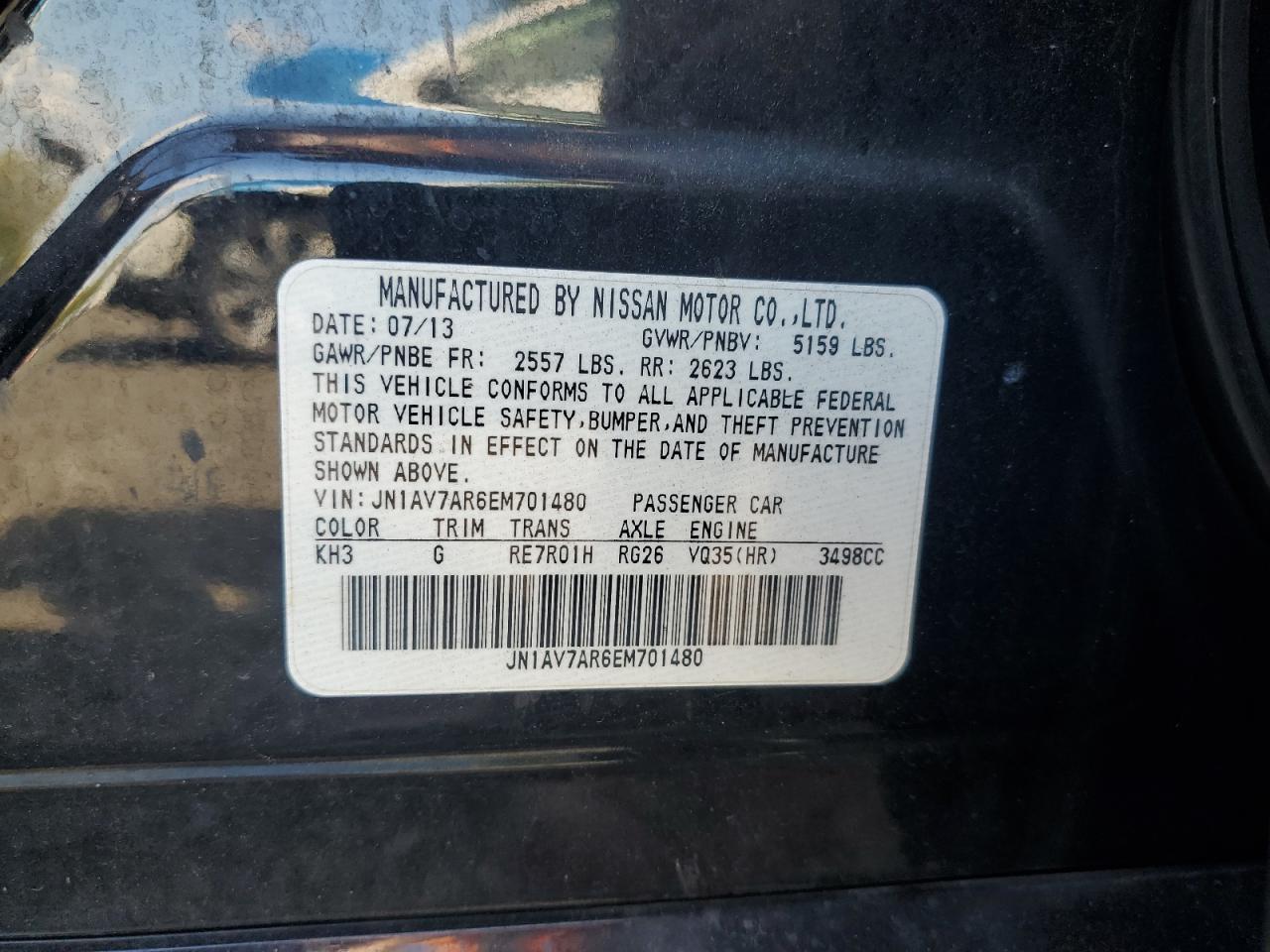 2014 Infiniti Q50 Hybrid Premium VIN: JN1AV7AR6EM701480 Lot: 80686775