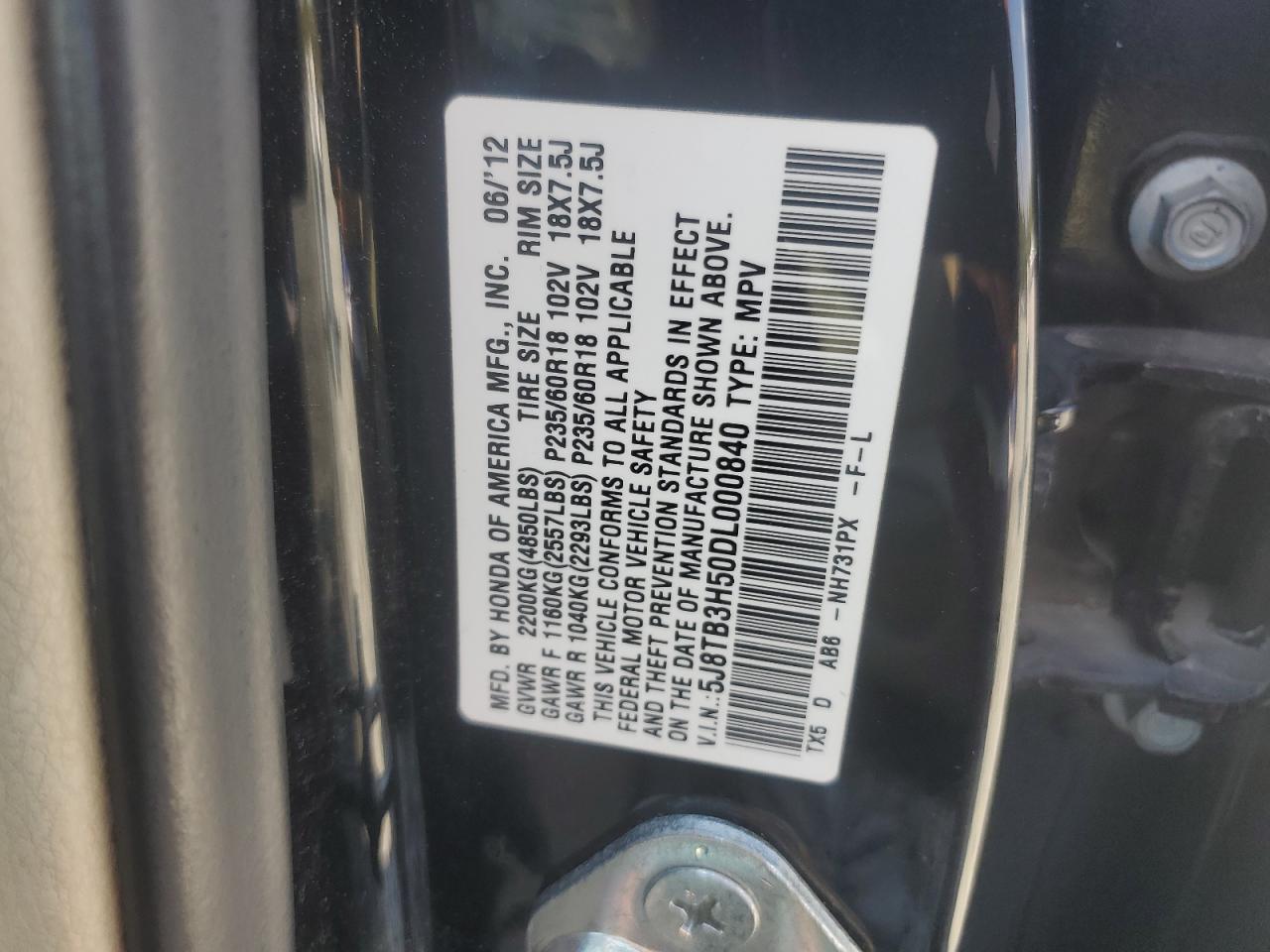 2013 Acura Rdx Technology VIN: 5J8TB3H50DL000840 Lot: 81743695