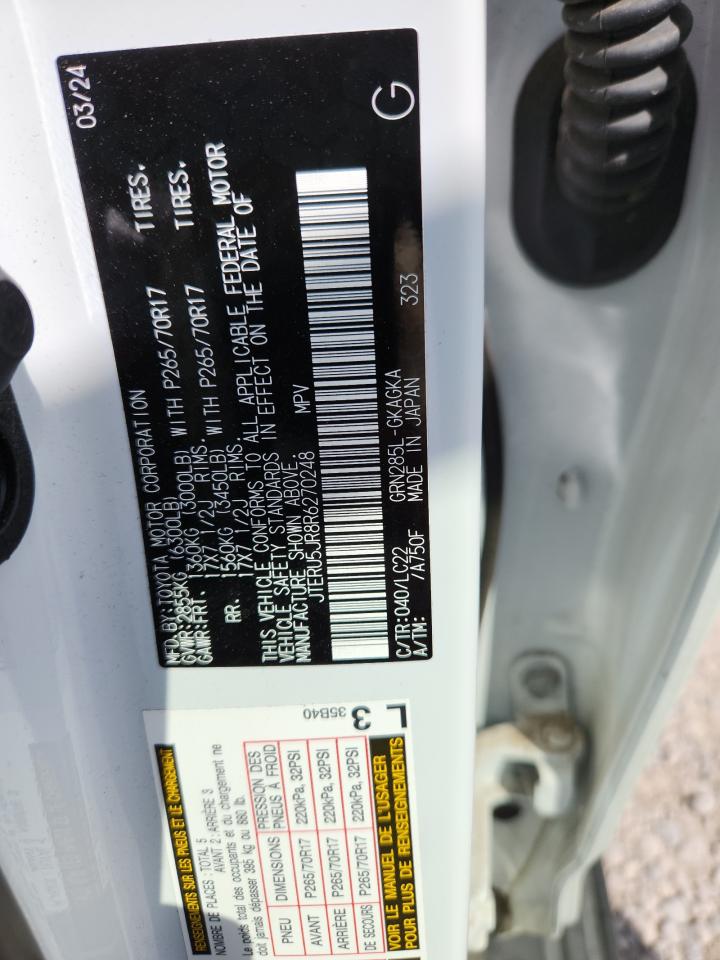 2024 Toyota 4Runner Sr5 Premium VIN: JTERU5JR8R6270248 Lot: 80512055