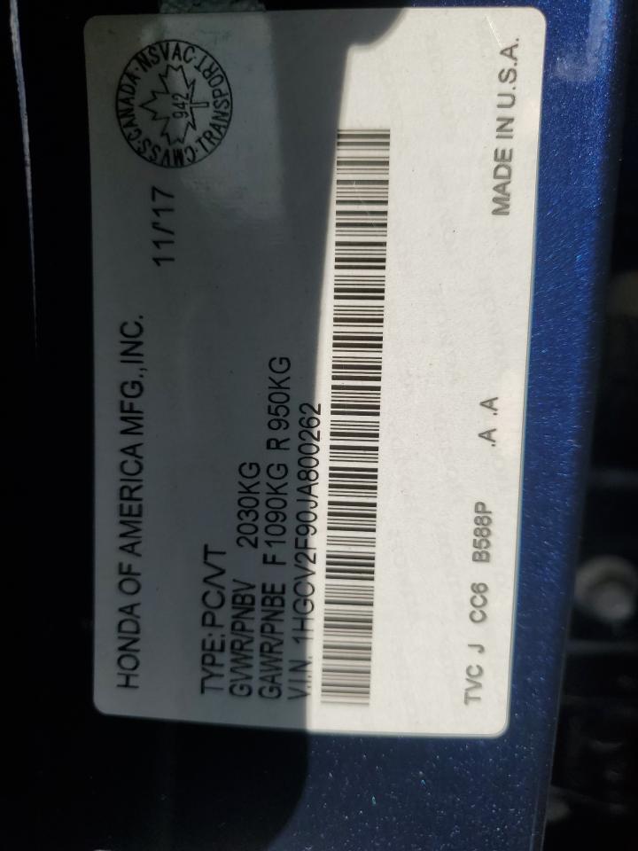 2018 Honda Accord Touring VIN: 1HGCV2F90JA800262 Lot: 83806065