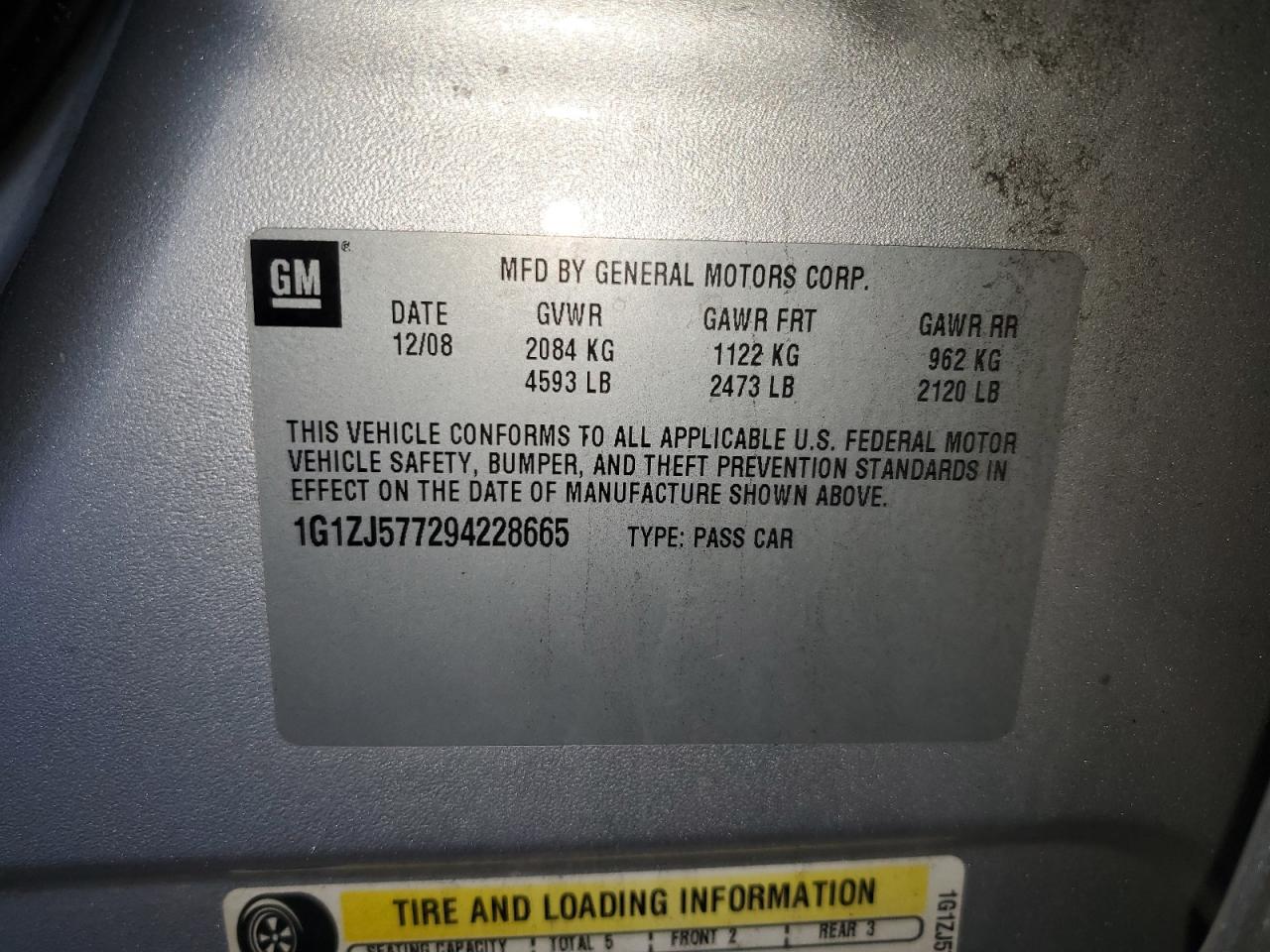 2009 Chevrolet Malibu 2Lt VIN: 1G1ZJ577294228665 Lot: 80384255