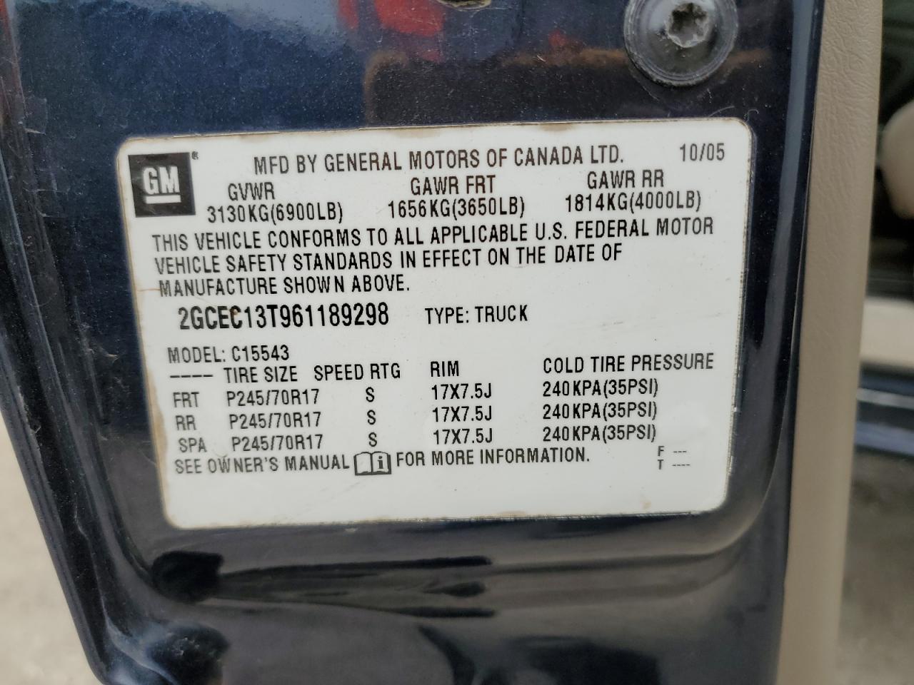 2006 Chevrolet Silverado C1500 VIN: 2GCEC13T961189298 Lot: 84436575