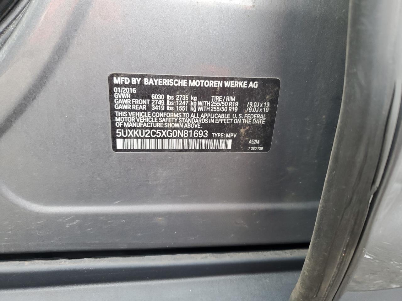 2016 BMW X6 xDrive35I VIN: 5UXKU2C5XG0N81693 Lot: 84278485