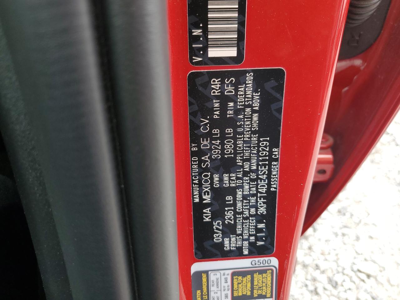 2025 Kia K4 Lx VIN: 3KPFT4DE4SE119291 Lot: 80504065