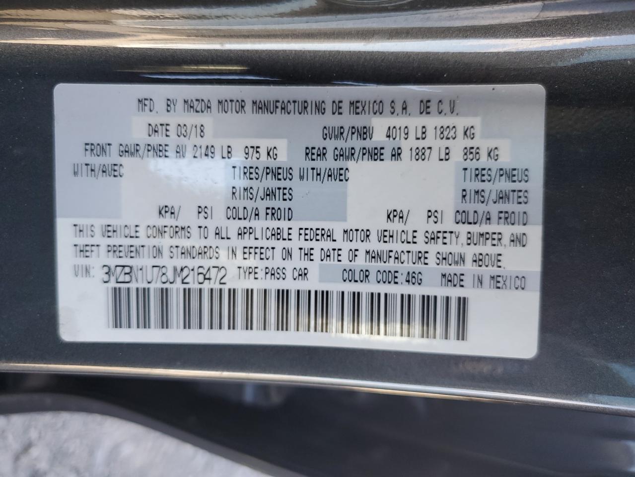 2018 Mazda 3 Sport VIN: 3MZBN1U78JM216472 Lot: 80138195