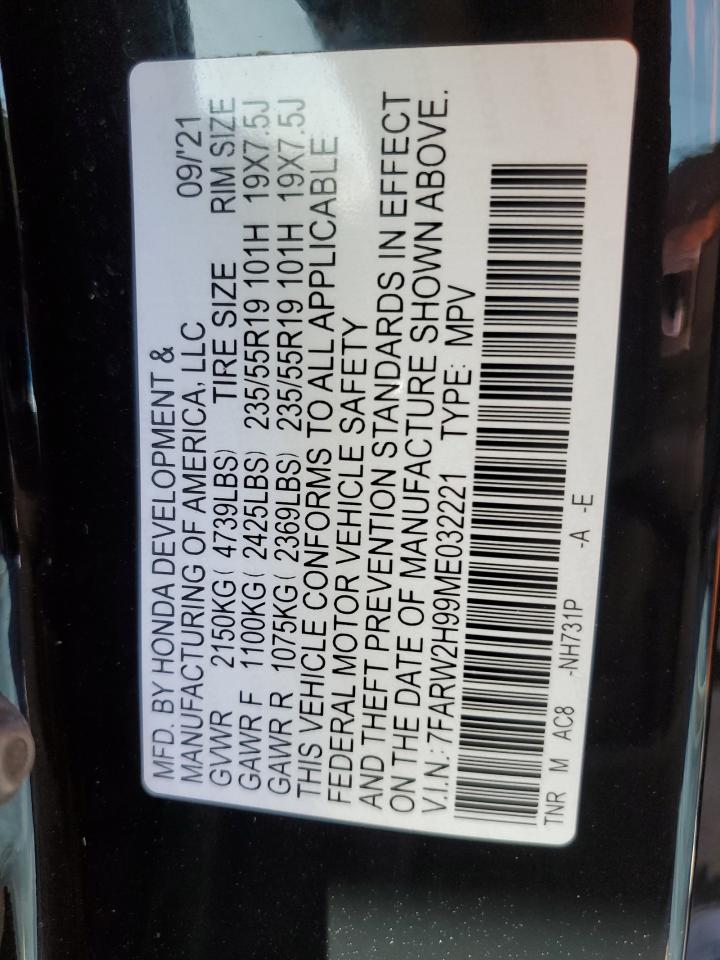 2021 Honda Cr-V Touring VIN: 7FARW2H99ME032221 Lot: 80763985